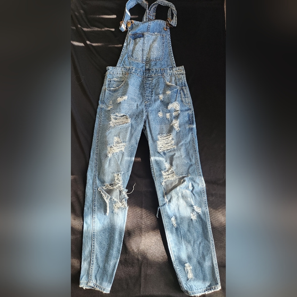 $15 Distressed Denim Overalls Women's XS